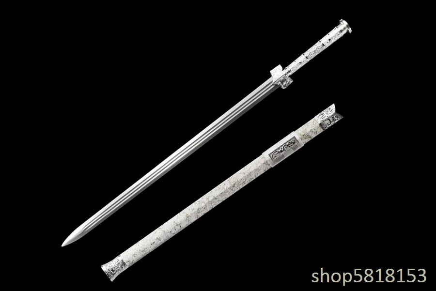 Meng steel Dual-slot memory blade Chines han sword slive dragon accessories white saya white alloy handle