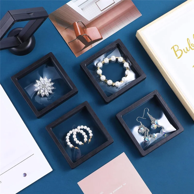 

AT19-Transparent PE Film Jewelry Storage Box For Ring Earring Necklace Bracelet, 30Pcs 3D Floating Display Case