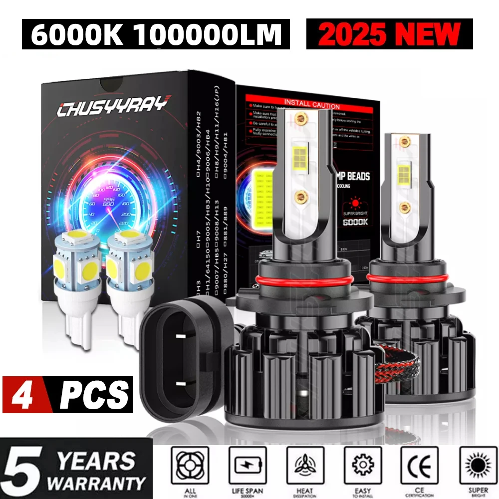 

2x 9012 HIR2 LED Headlight Bulbs Bonus 2pcs T10 Bulbs For Toyota Auris E18 2013-2018 1:1 Same Size 6000K 100000LM Plug and Play