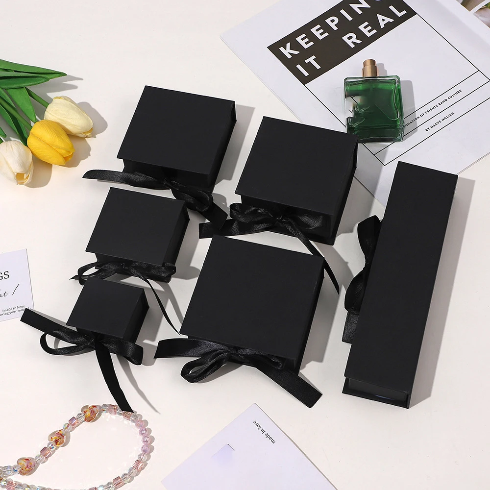 5pcs Whire Black Jewelry Flip Paper Box with Silk Earrings Bracelet Ring Necklace Organizer Gift Packing Box Wedding Gift Case