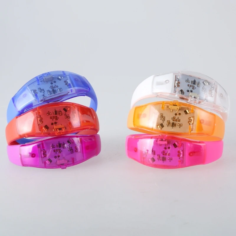 Pack of 10 LED Glowing Bracelets for Parties Voice Activated Light Up Wristbands Flashing Light Up Accessory for Kids B03E