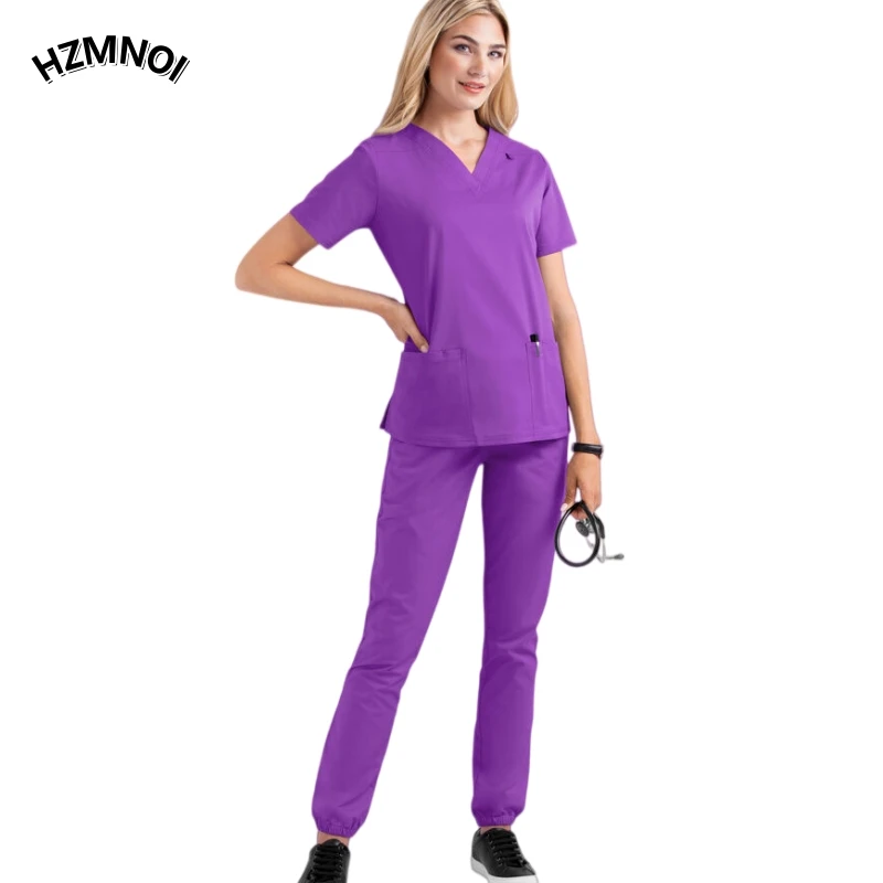 Spring and summer nurse's top double pocket hand wash suit, SPA comfortable nurse care suit, women's short sleeved scrub suit ﻿