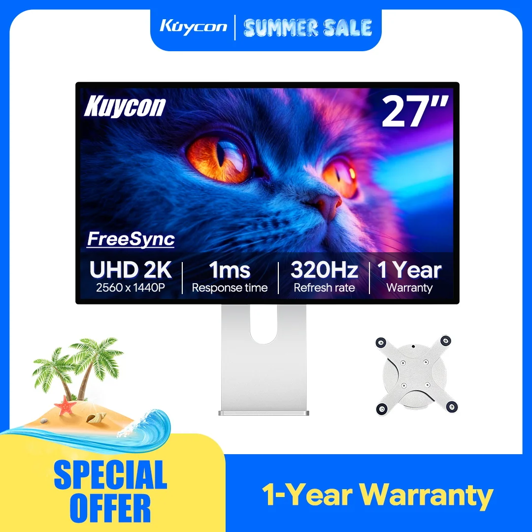 320Hz Gaming Monitor Kuycon P27S 27 Inch 2K Computer Monitor 1ms Fast Response HDR400 IPS PC Display Ultrawide Multitask Screen