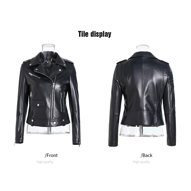 100% Genuine Leather Motorcycle Jacket for Women Chic Wine Red Lapel Collar Zipper Female Imported Lambskin Slim Short Jacket