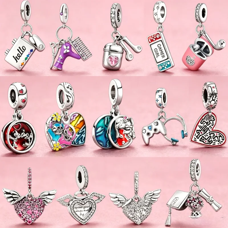 Silver-plated copper bracelet pendant beads; heart-shaped gaming console headphones with zircon inlay