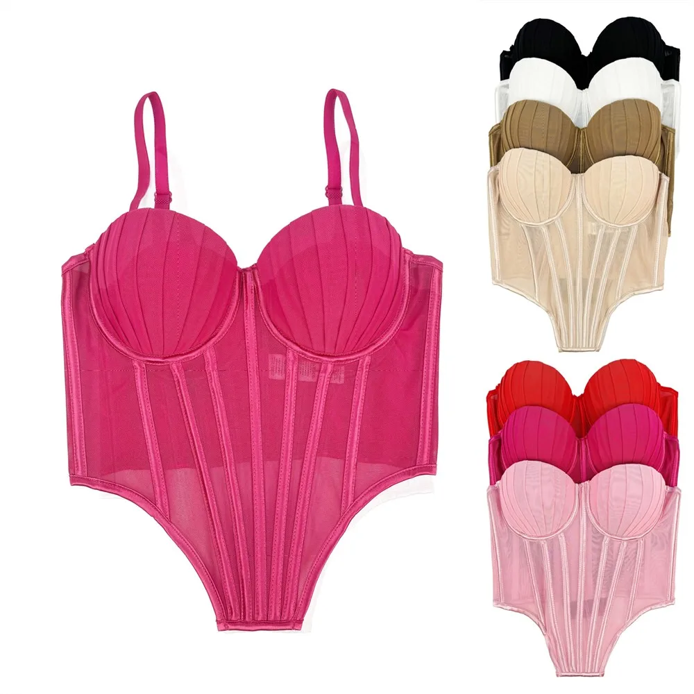 Irregular Design Sexy Pleated Mesh Lady Corset Shell Shape Sweet Bustier Elegant Ballet Like Crop Top Party Events Women Camiso