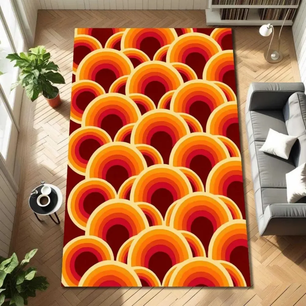 Retro Sunset Arch Pattern Area Rug Orange Groovy Rug for Funky Living Room Decor, Boho Color Pop Style or Vibrant Floor Art
