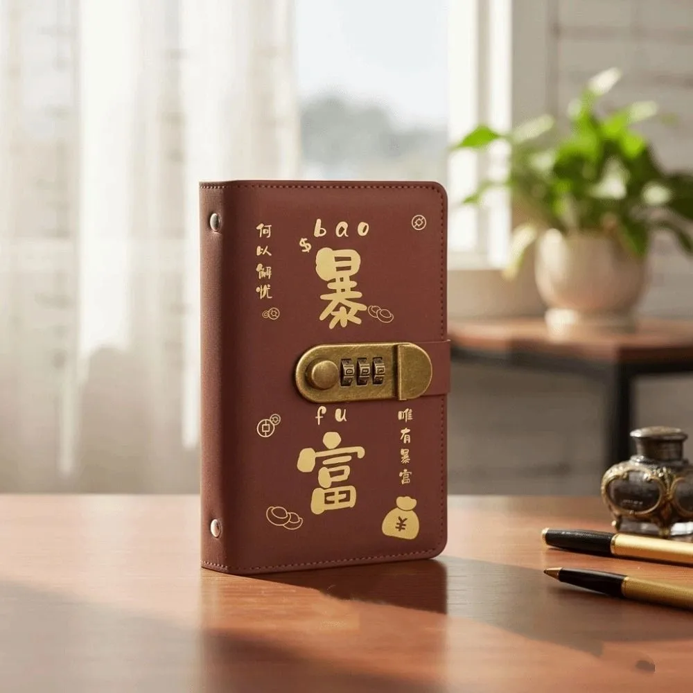 With Password Lock Saving Money Binder Handbook Wallet Storage Budget Binder with Lock PU Leather 50/100Sheets Account Book