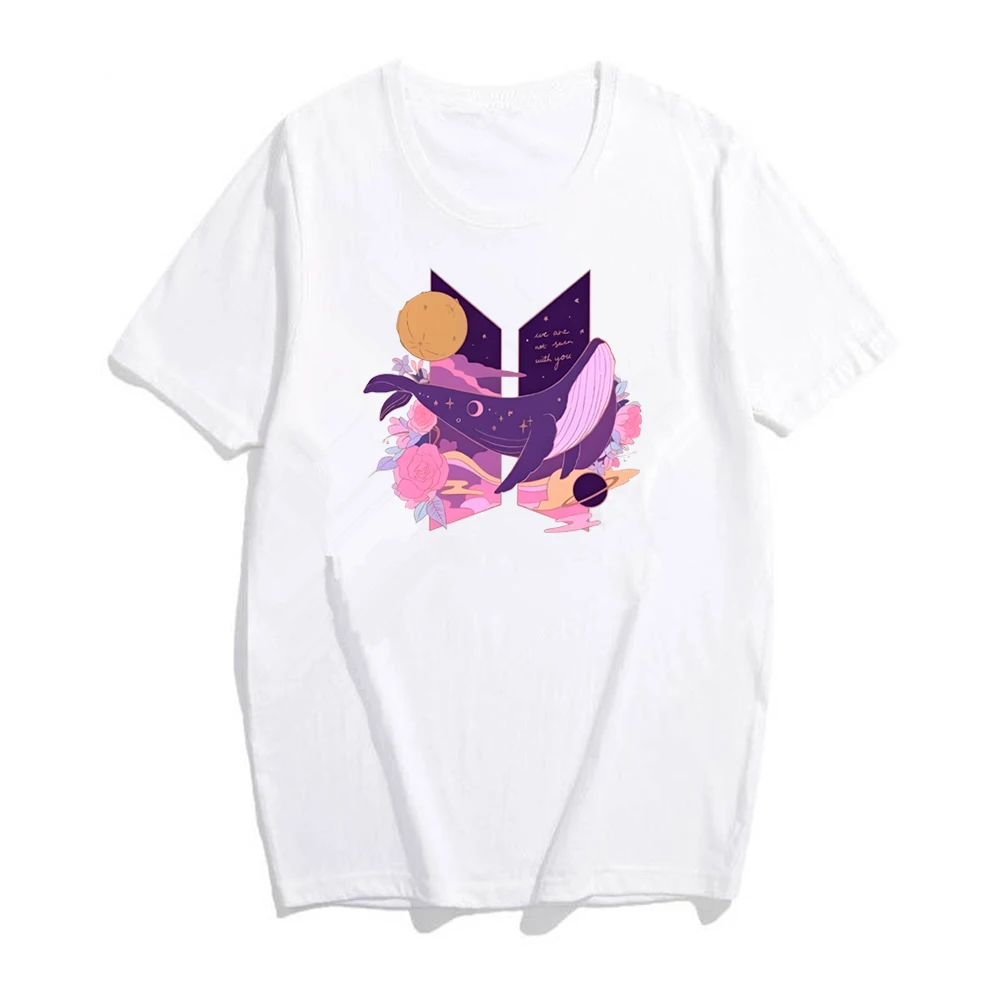 We\'re Not Seven With You Shirt Korean group whale logo T-shirt Whalien 52 Shirt Kpop Fan Tee Women\'s Summer Korean Pop Music Tee