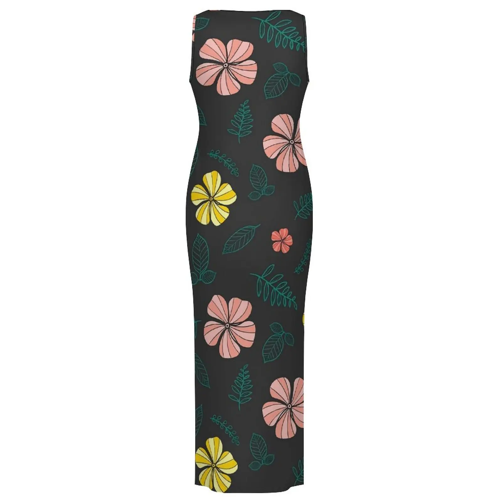 Tropical Floral Dress Sleeveless Colorful Flowers Club Party Maxi Dresses Summer Street Style Graphic Bodycon Dress Large Size