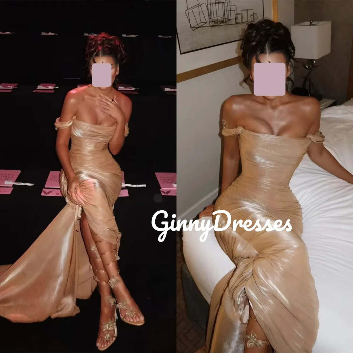 فساتين الحفلات مخصصة خارج الكتف سبليت زيبر حتى فساتين السهرة الفاخرة بلا أكمام فساتين غمد للمناسبات الخاصة #1
