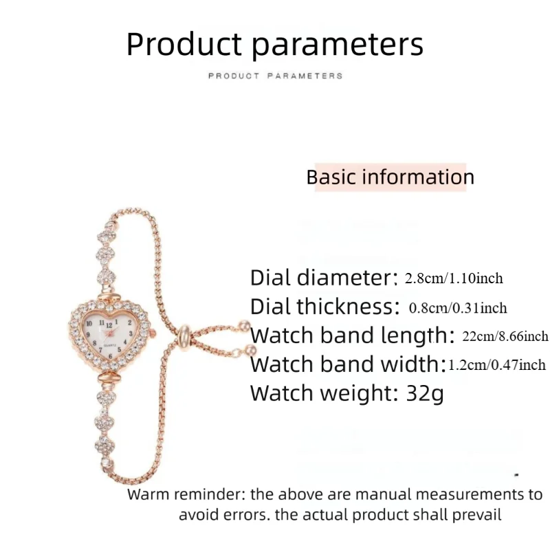 Stainless Steel Quartz Watches Diamond Studded Watch Strap with Adjustable Bracelet Heart Shaped Watch Rhinestone