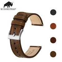 BISONSTRAP Correa de reloj de cuero, correa de reloj para hombre de 18 mm 20 mm 22 mm, accesorios de reloj de liberación rápida Hebilla de acero plateada