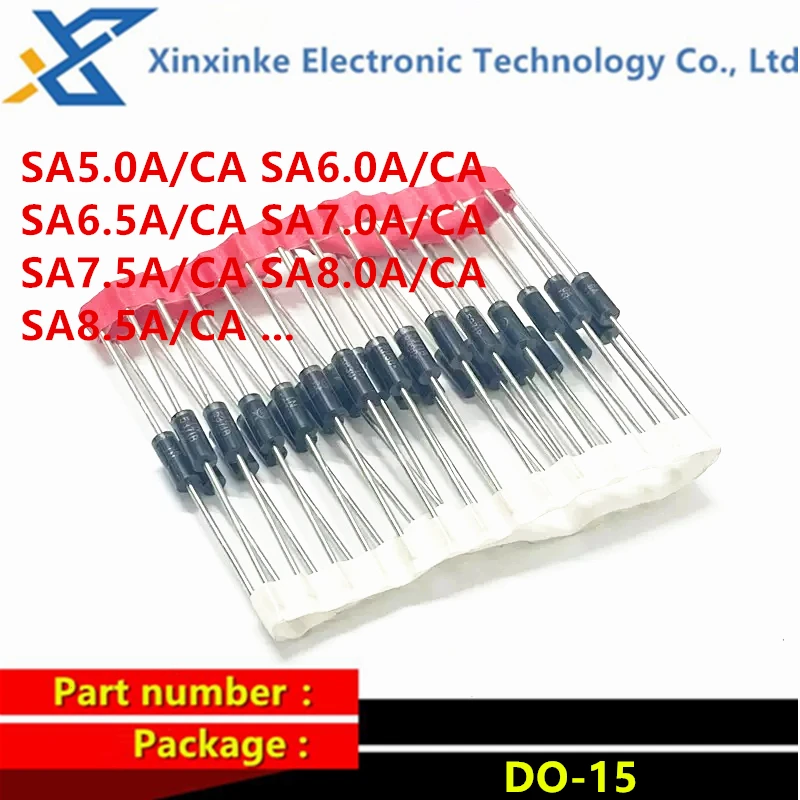 20PCS SA5.0CA 6.0 6.5 7.0 7.5 8.0 8.5 9.0CA SA10CA 11 12 13 14 15 16 17 18 20 22CA SA24CA SA26CA TVS Diode DO-15 Transient Tube