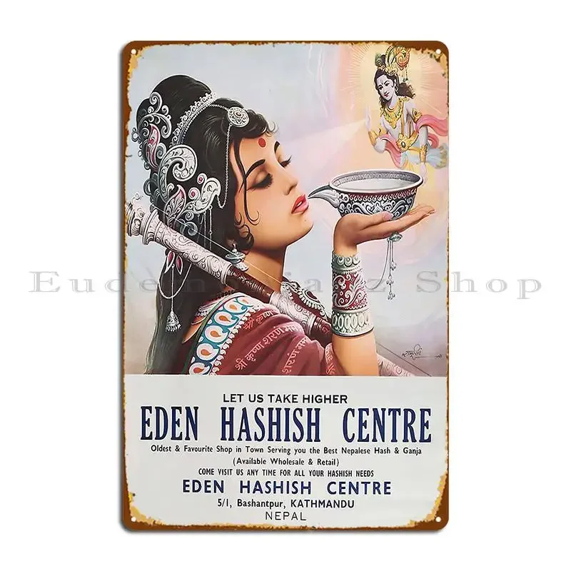 Rare Vintage Illustrated Psychedelic Poster From Nepal Eden Hashish Centre Metal Plaque Wall Custom Garage Tin Sign Poster