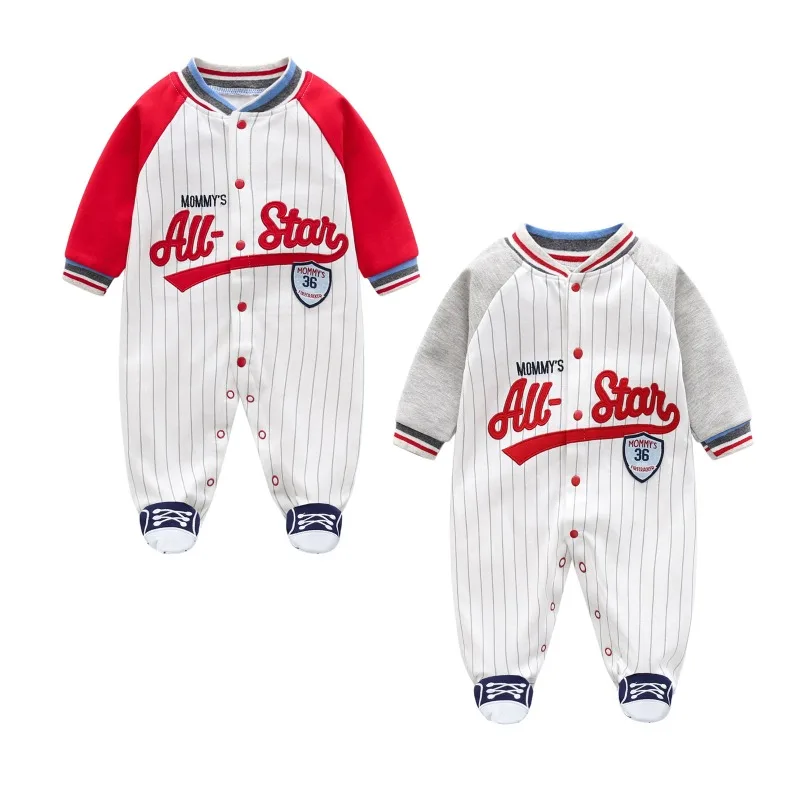 3-12M Autumn Rompers Bellbell Infant Babys Boys Baseball Bodysuits Casual Spliced Long Sleeves Toddler Kids Boy Jumpsuits Onesie