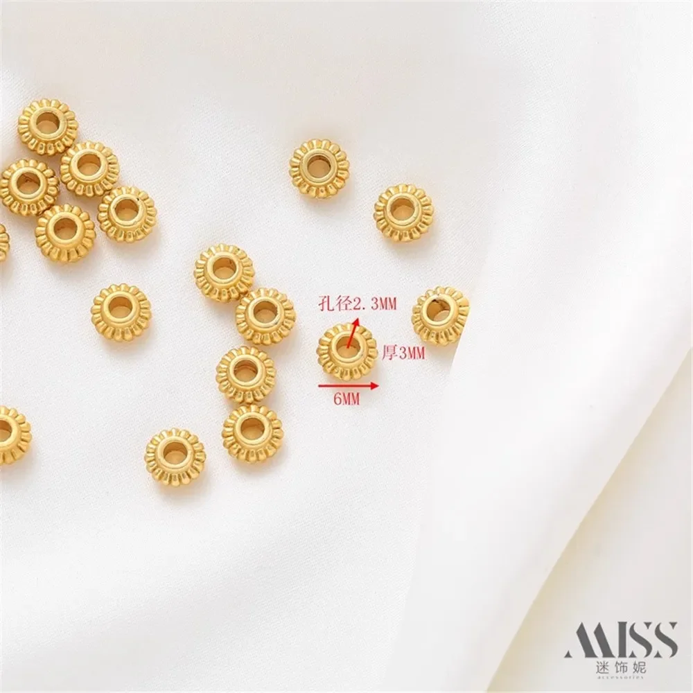 18K Matte Gold Color Large Hole Flat Lantern Bead Spacer Hot Wheel Spacer Flying Saucer Thread Loose Bead DIY Jewelry Accessorie