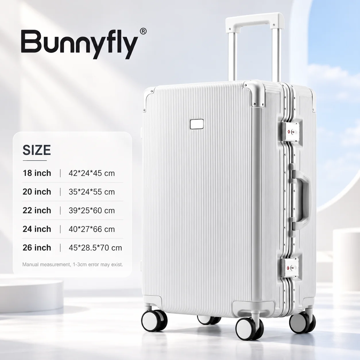 Bunnyfly Zipperless Aluminum Frame Luggage Dual TSA Lock 360° Spinner Hard Shell Travel Suitcase