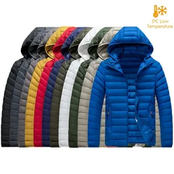 2024 novos homens leves jaquetas acolchoadas outono primavera quente demi-temporada com capuz zip-up parka preto tamanho grande casaco masculino outerwear