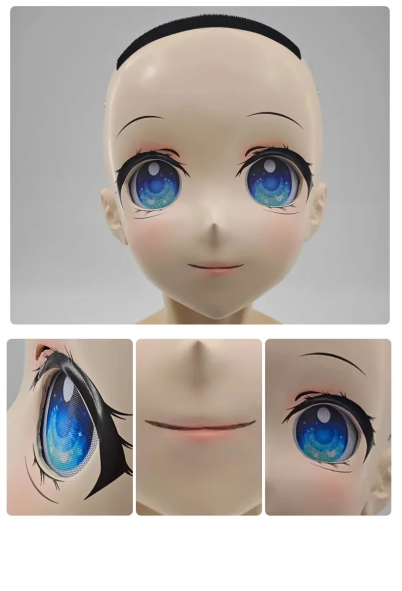 Junge/Bily Charakter Schwarz Kig Halbkopf mit Schloss Anime Cosplay Japanischer Kigurumi Kopf Kostüm Anime DIY Zubehör mit Riemen