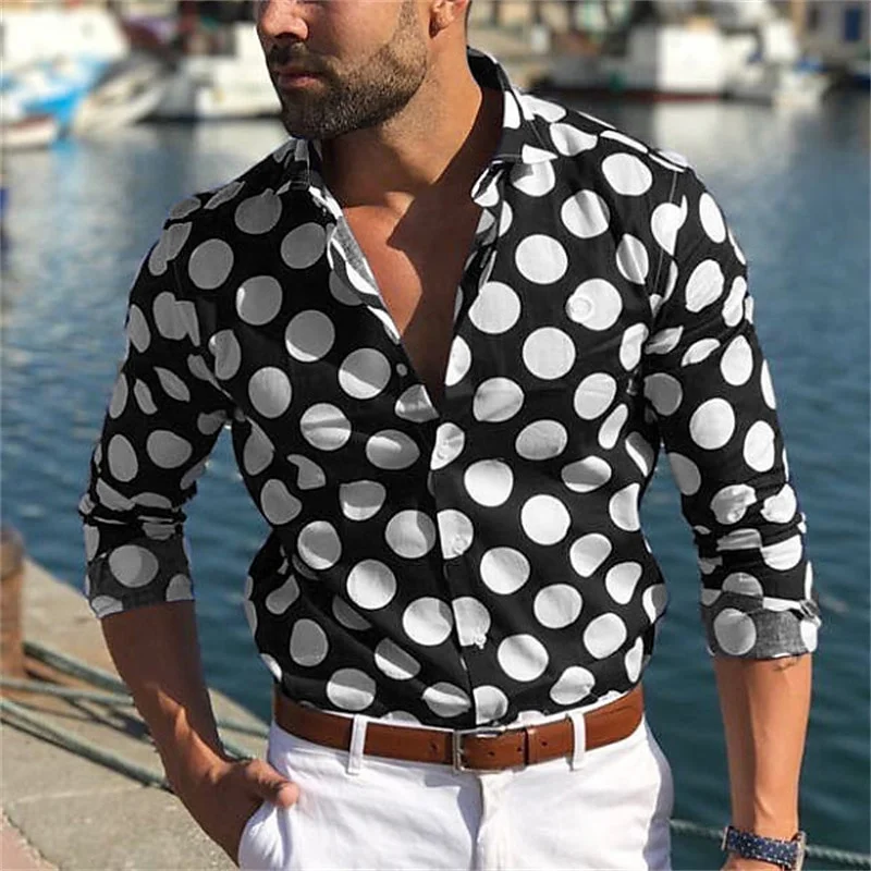 

Men's Shirt Long Lleeved Shirt High Definition Dot Pattern Shirt Installed Hawaiian Shirt Outdoor Vacation 3XL Fibre Material