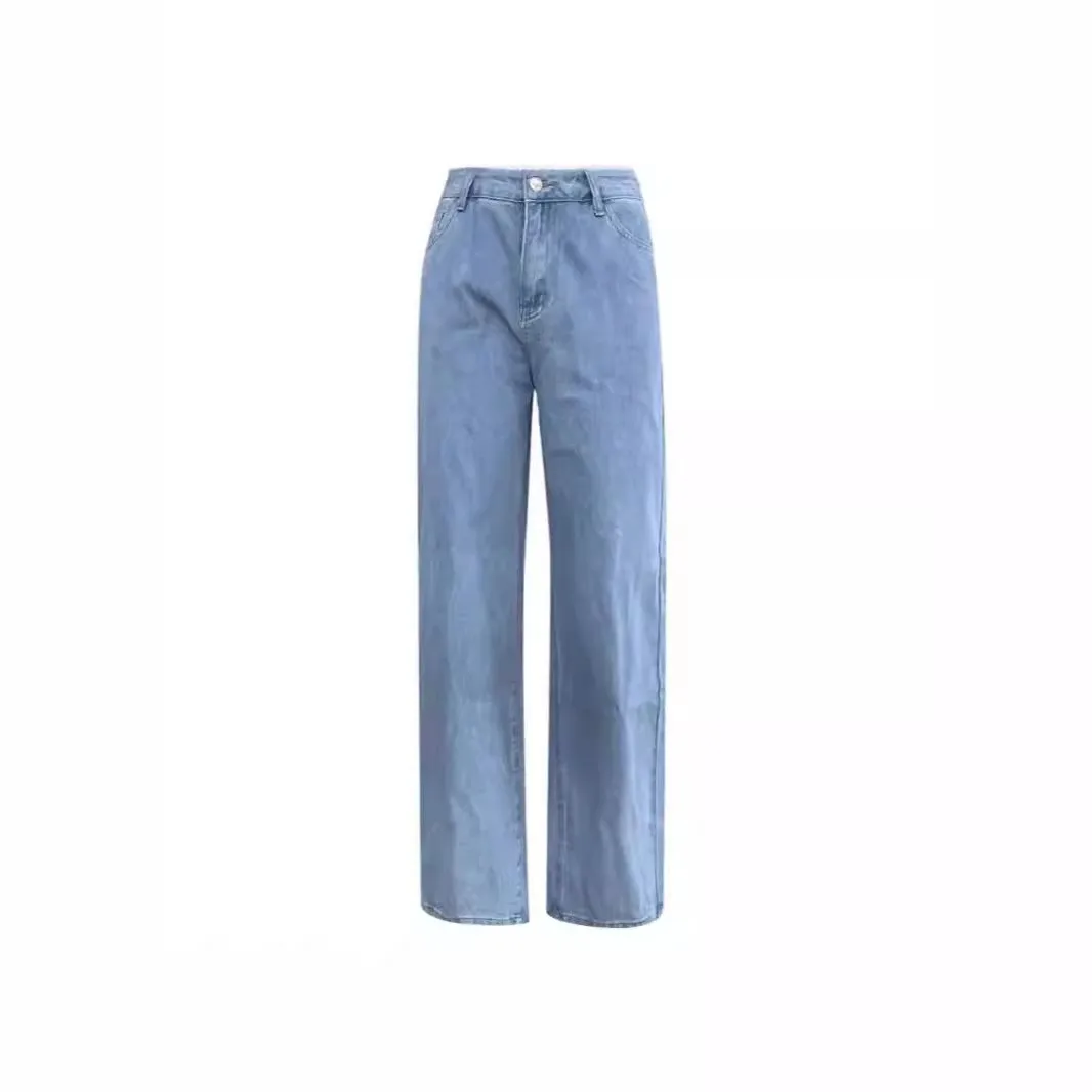 Medium Waist Distressed Jeans Straight Leg Commuter Style with No Stretch Summer Casual Full Length Elegant Commuter Women Jeans