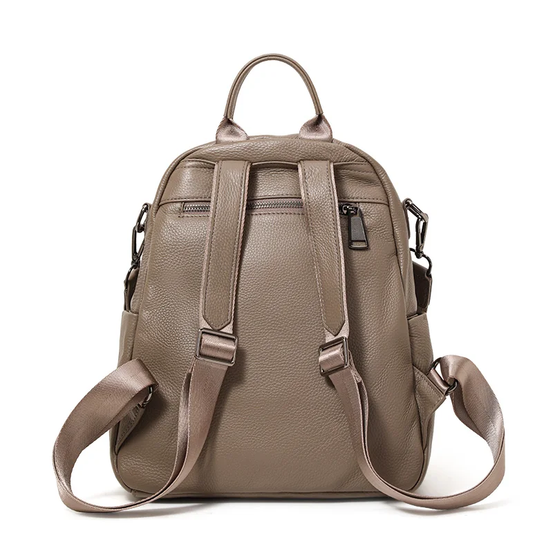 Aidrani Genuine Cowhide Leather Women Backpack, Pebbled Finish Grey Backpack with Hidden Pocket, Multi-Pocket Portable Bag
