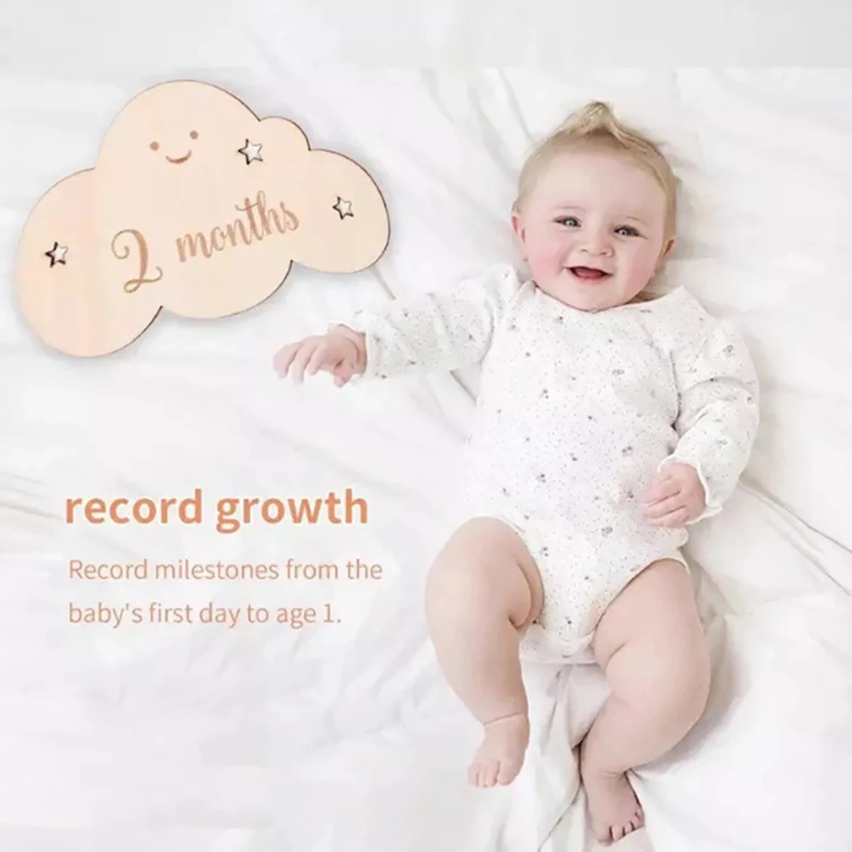 Wooden baby Cloud two-sided growth milestone birth month record photo souvenir prop baby calendar board