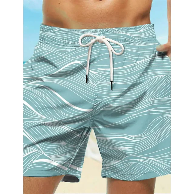 Kąpielówki z zakrzywionym paskiem dla mężczyzn Moda Krótkie spodenki z nadrukiem 3D Letnie wakacje Hawajskie sznurkiem Szybkoschnące spodenki plażowe