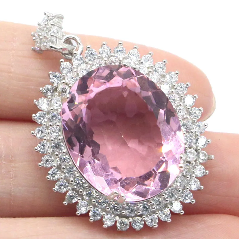 

39x27mm Jazaz Big Gemstone 13g Violet Tanzanite Pink Tourmaline 100% Real 925 Solid Sterling Silver Pendant
