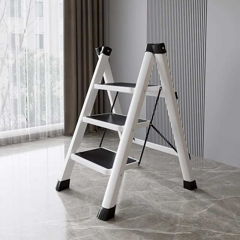 Thickened Red Three-step Folding Ladder, Multi-functional Portable Storage Ladder for Home Use
