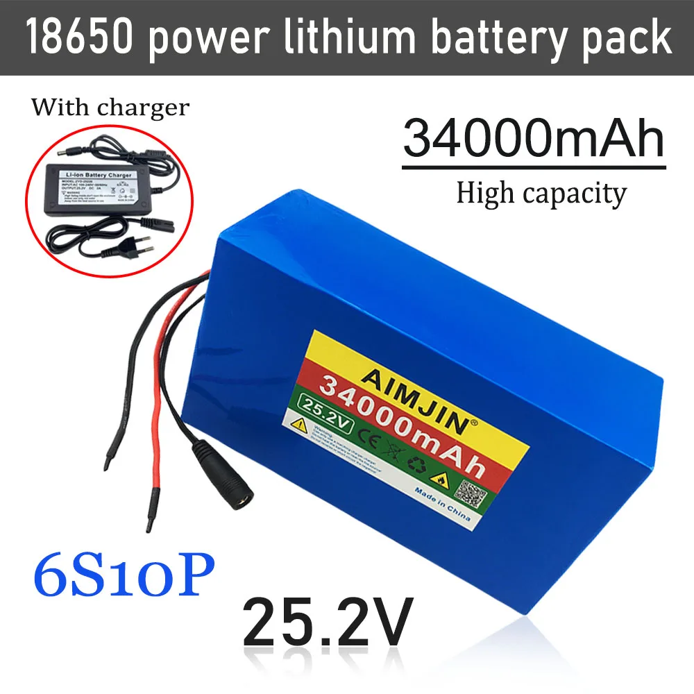 

25.2V 34000mAh large capacity 18650 lithium battery 6S10P BMS power battery pack With charger