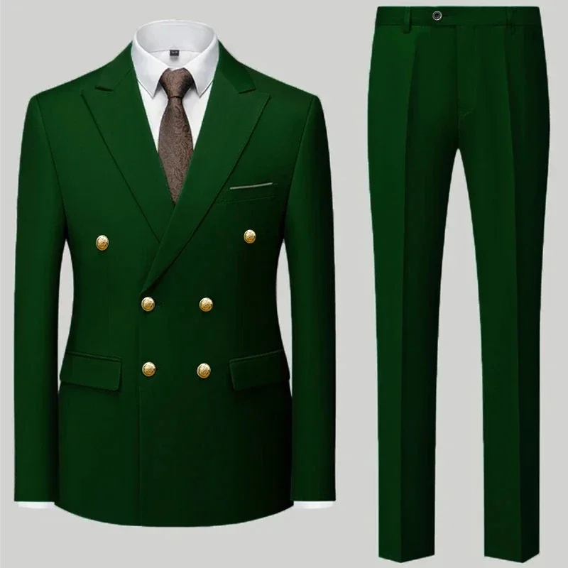 Men\'s Casual Boutique Double Breasted Suit Trousers Man\'s Business Suit Jacket Blazers Coat Pants 2 Pcs Set