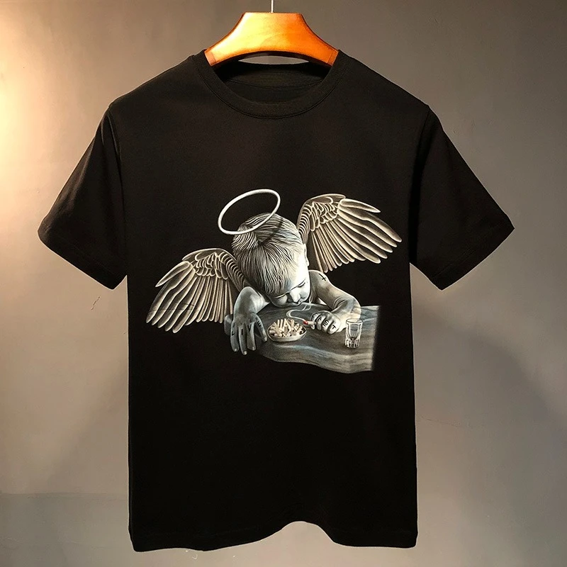 

Summer Fashion Trend Trendy Brand Degenerate Retro Printing Short-sleeved Loose Cotton T-shirt Men's and Women's Same Top