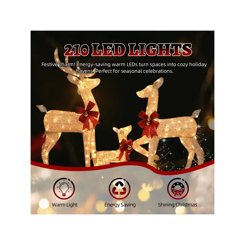 3pcs 4FT 30V 3.6W Elk Decoration Iron Frame for Courtyard