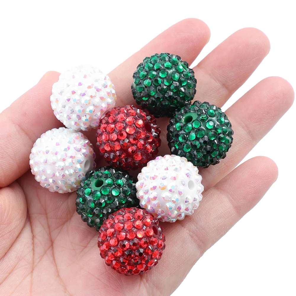 20mm 5/10 Stück Weihnachts-Strass-Harzperlen, Funkelnde Kristall-Rundperlen für Feiertags-DIY-Schmuckherstellung & Bastelarbeiten – Detail 3