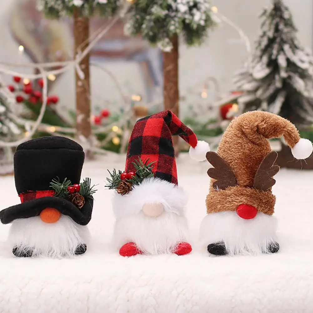 ตุ๊กตาโนมคริสต์มาส LED - ชุดตกแต่งผ้าพลัฌ 3 ชิ้น สร้างบรรยากาศอบอุ่นในวันหยุด ของตกแต่งบ้าน มีสินค้าพร้อมส่ง ขายส่ง