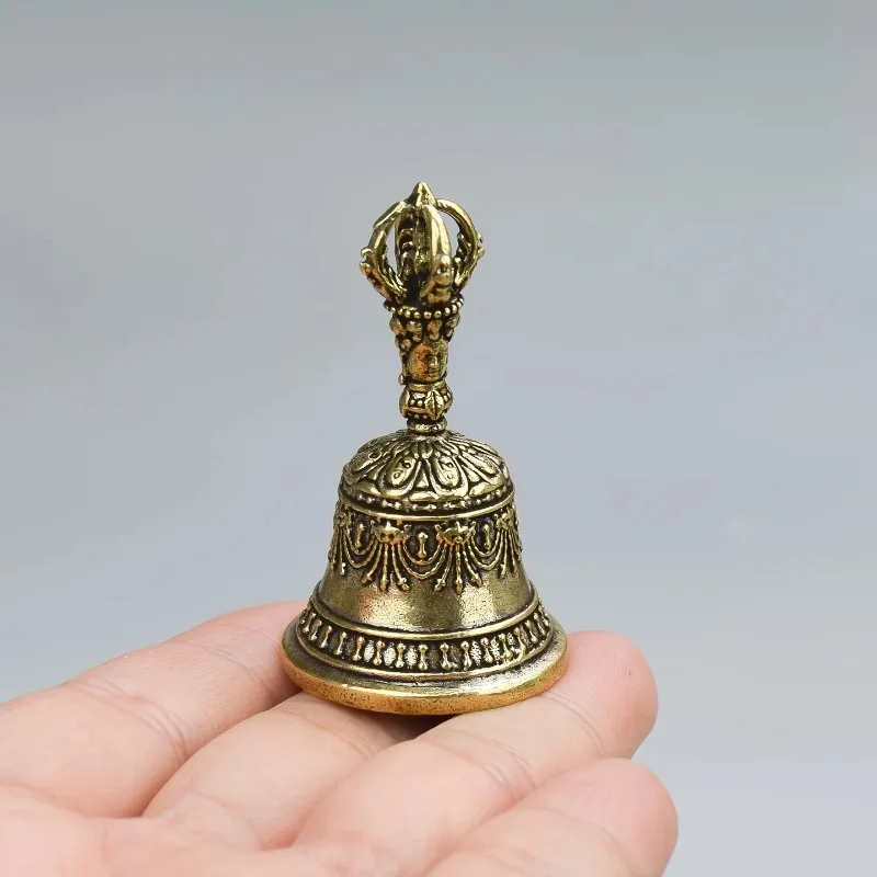 1PC Engraved Brass Handheld Bell Retro Hand Ring Bell for Ceremony Wedding Holiday Decor Healing