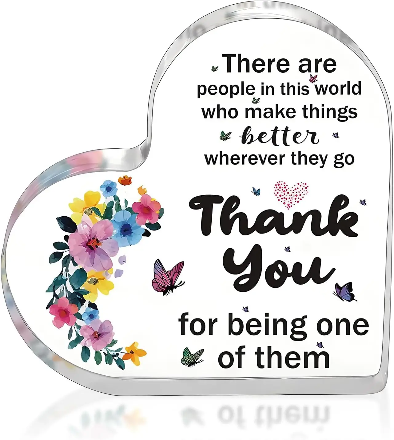 Gratitude Praise Sentiment Acrylic Heart Table Decor, Bright Floral Butterfly Art Thank‑You Home Shelf Keepsake