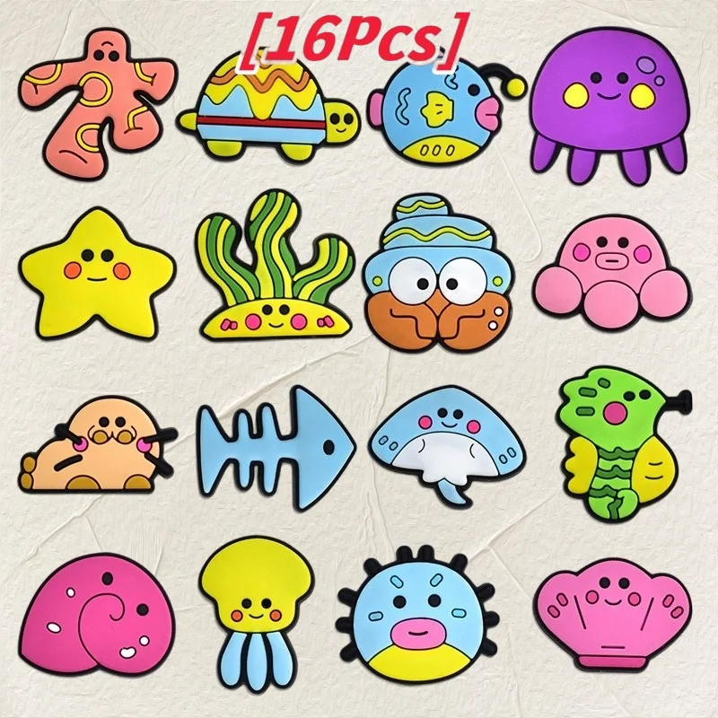 

16Pcs Sea animal shoes, button decorations, seaweed, starfish, octopus motif, clogs, accessories