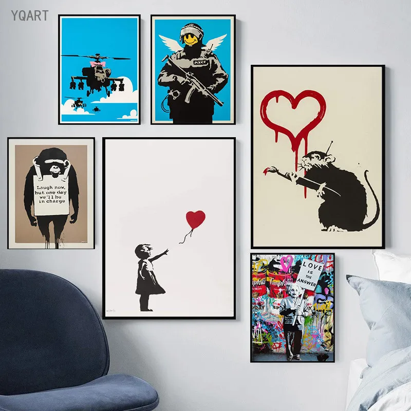 

Banksy Artwork Girl with Balloon Poster Prints on Canvas Graffiti Street Art Paintings for Home Living Room Decorative Pictures