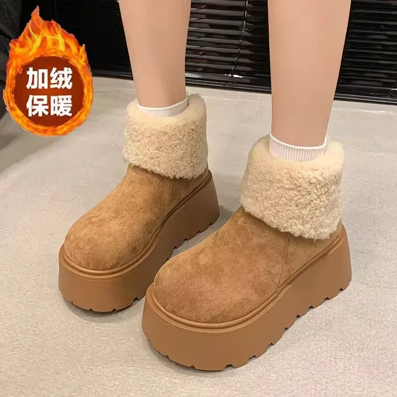 מגפי שלג טריז 'יפר 2024 נשים חורף תחתון עבה תחתון מגפיים נשים אופנה בנות מזדמנים ללא החלקה על נעלי סטודנטים קטיפה