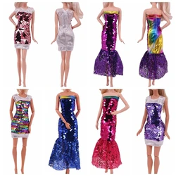 2024 Latest Dress Barbies Casual Fashion Clothing Handmade Sequin Skirt Suitable For 30cm Doll Accessories Diy Gift (Free Heels)