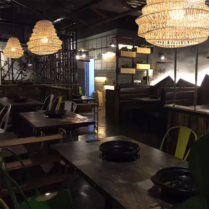 Southeast Asia Creative Rattan Chandelier Handicraft Lamp Design Natural Style Kitchen Island Pendant Lamps Living Room Decor