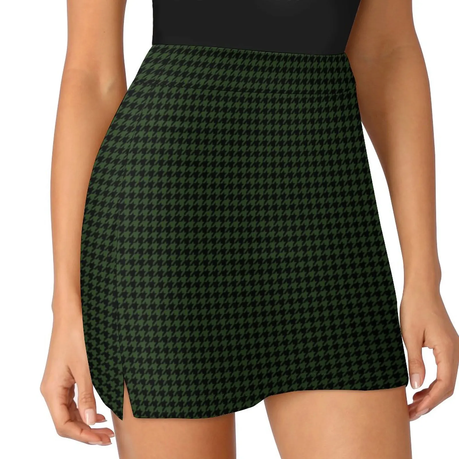 Dark Forest Green and Black Houndstooth Check Mini Skirt mini skirt for women dress women summer