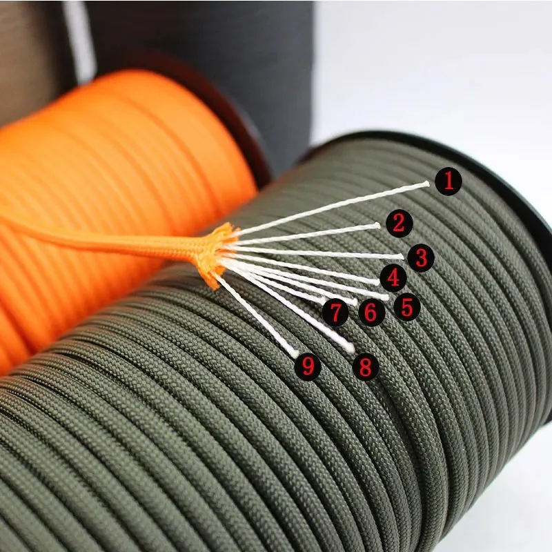 100m 550 Military Standard 9-Core Paracord Rope 4mm Outdoor Parachute Cord Survival Umbrella Tent Lanyard Camping Strap