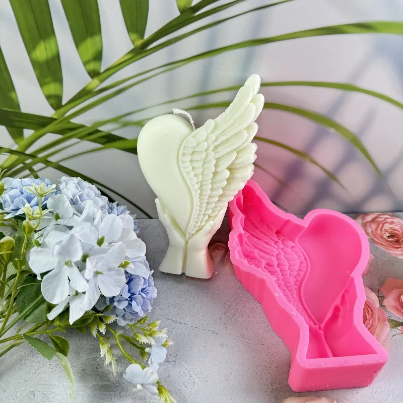 3D Angel Heart Aroma Plaster Silicone Mold, DIY Crystal Trophy Display Cabinet Ornaments, Thanksgiving Handmade Candle Gift