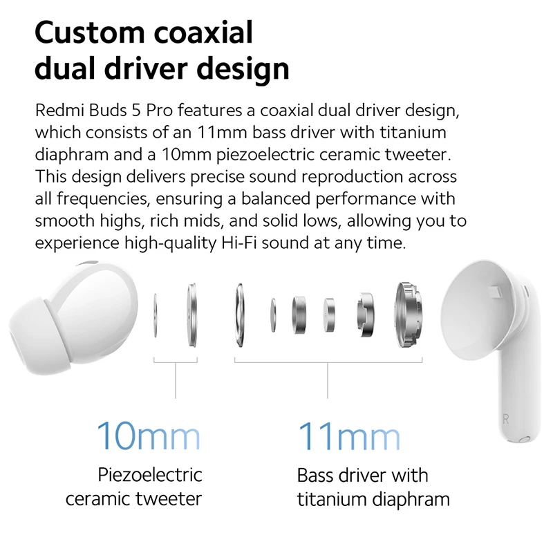 Xiaomi-Écouteurs Bluetooth Redmi Buds 5 Pro Life, écouteurs TWS, suppression du bruit, IP54, 52dB, poussière, degré d\'eau, version globale