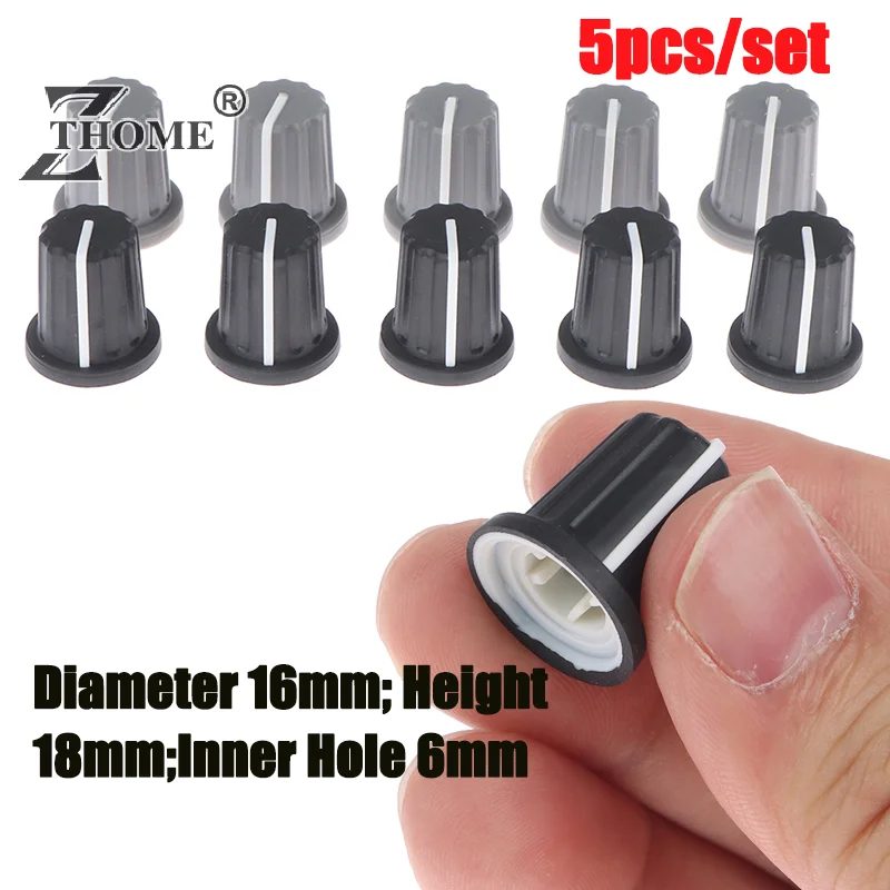 5pcs Soft Rubber Half Shaft Knob Diameter 16mm Height 18mm Potentiometer Encoder Knob 270 Degree D-shaped Inner Hole 6mm