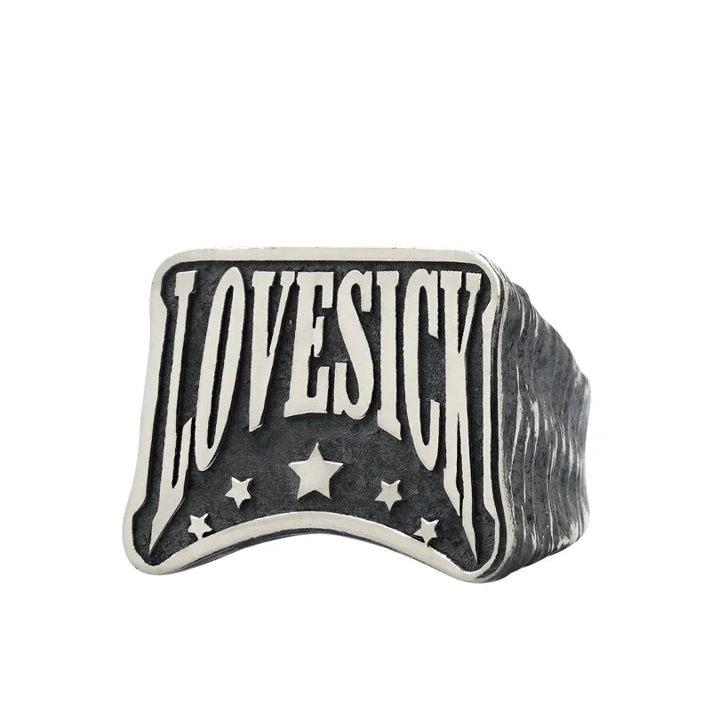 

925 Sterling Silver European and American punk hip hop graffiti tail ring silver fashion men's Retro wide domineering jewelry